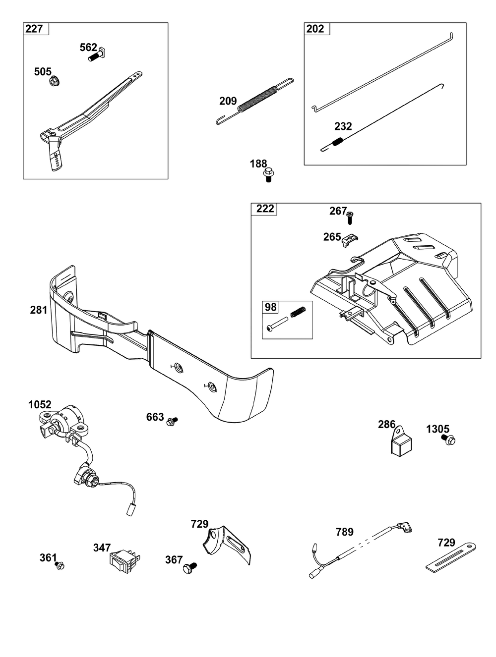 Controls Group Diagram and Parts List for 25T232-0120-H5 200000 - 399999 Briggs and Stratton Engine